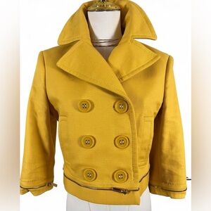 BCBGMaxAzria Mustard Double-Breasted Cropped Pea Coat